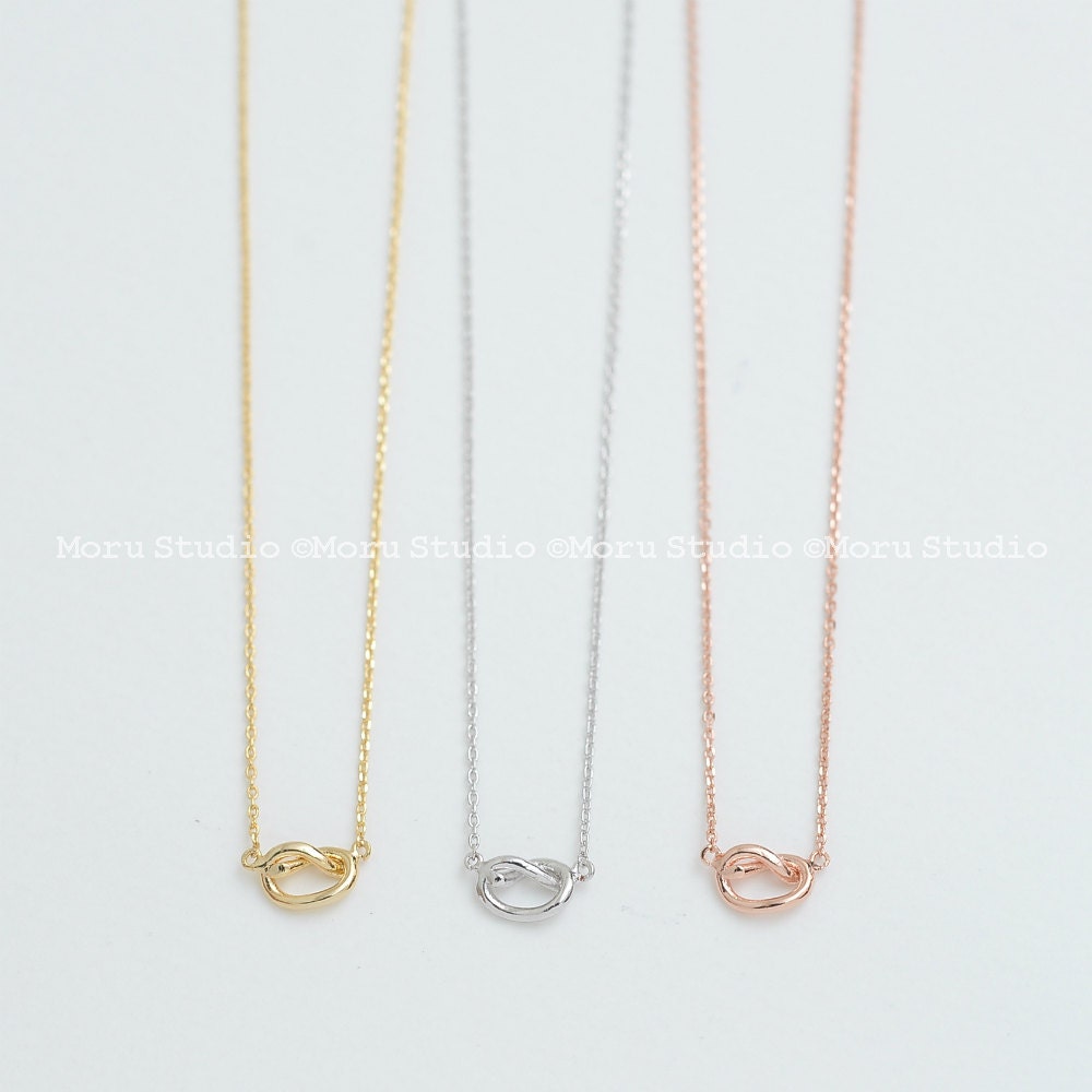 Dainty Love Knot Necklace with Initial Disc/ Personalized Tiny Heart …