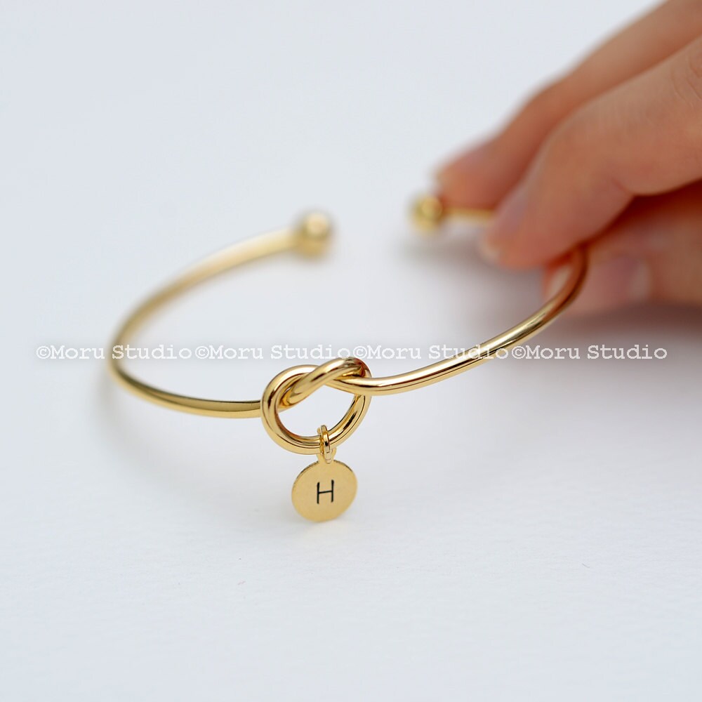 Love Knot Bangle Bracelet with Initial Disc/ Personalized Etsy