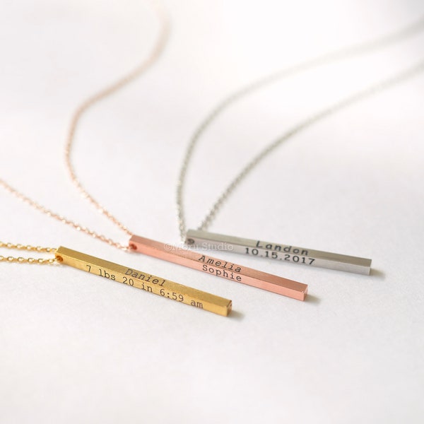 Custom Coordinates Necklace • Personalized Vertical Bar Necklace • Bridesmaids Wedding Jewelry • Custom Engraved Bar • Going Away Gifts 219