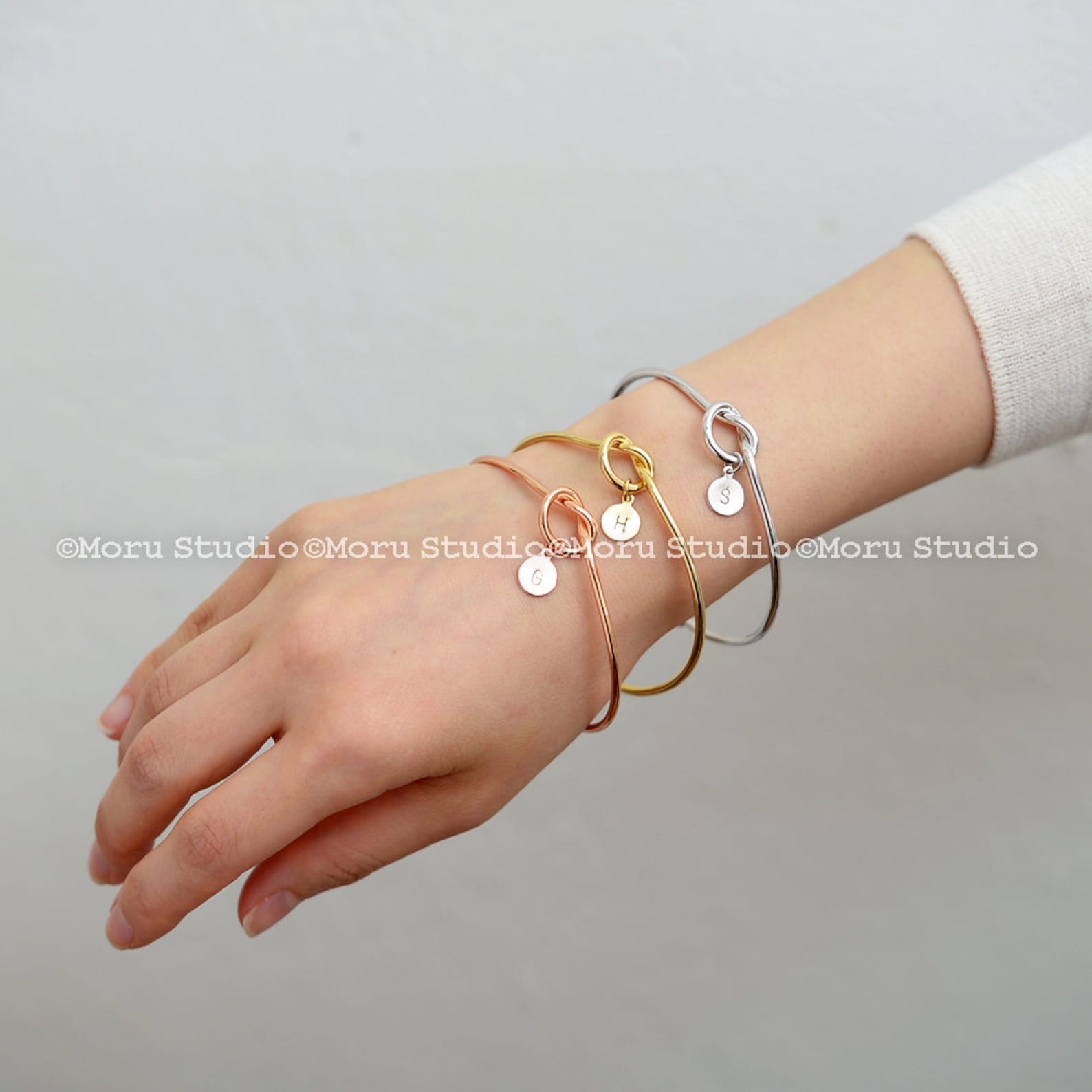 Love Knot Bangle Bracelet with Initial Disc/ Personalized Etsy