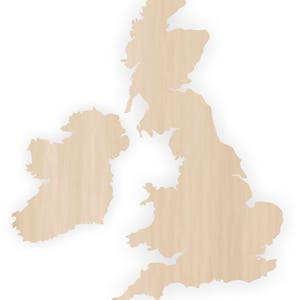 Uk and Ireland Wood Cutout - High Detail Laser Cut Outline of UK and Ireland - 12" Holz Karte