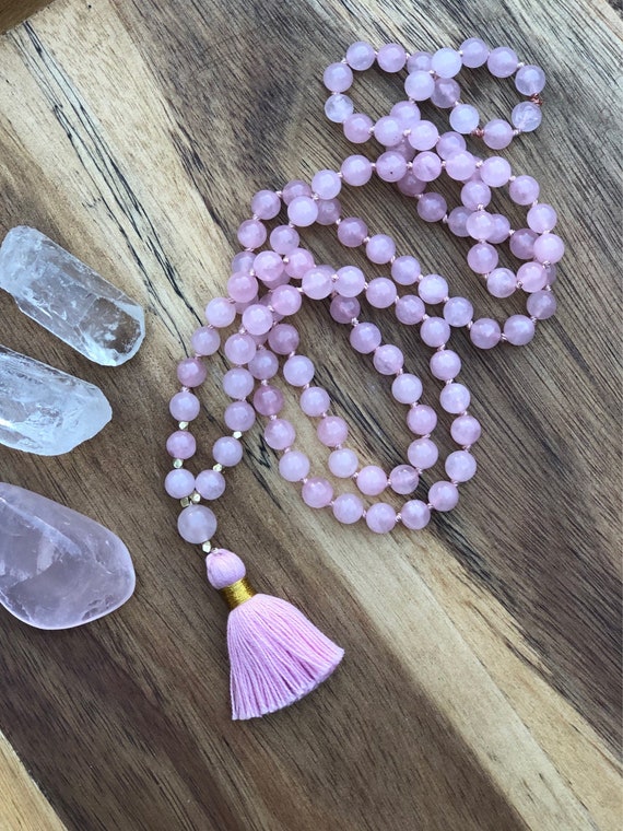 Rose Quartz "Love" Mala Bead Necklace