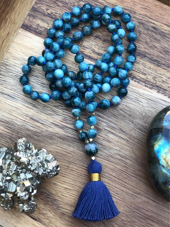 Blue Apatite "Ambition" Mala Bead Necklace