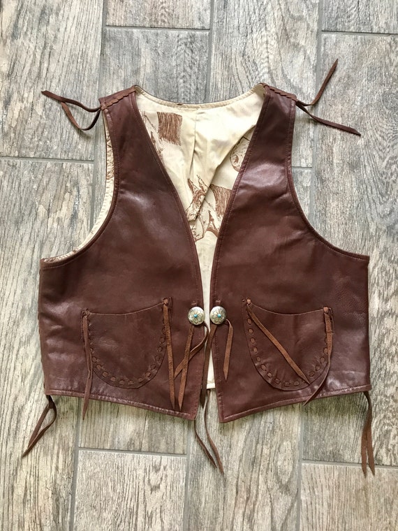Child's Buckaroo Leather Vintage Western Vest with Silver Concho's and Turquoise