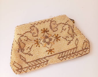 Deco Era Beaded Dance Purse en crème et or