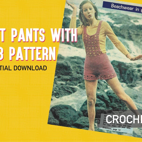 Original 70s Crochet Hot Pants with Bib Pattern
