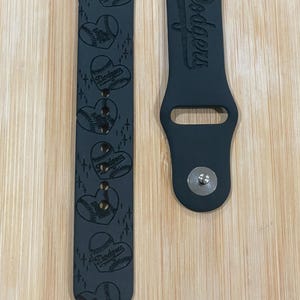 Sports themed. Baseball  team Los Angeles Dodgers engraved design on a silicone watch band compatible with Apple Watch and Galaxy Watch .