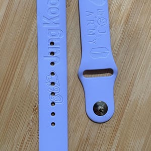 BTS JK K pop themed Engraved design on a silicone watch band compatible with Apple Watch and Samsung Galaxy Watch