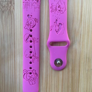 BTS yoonmin suga and Jimin k pop themed Engraved design on a silicone watch band compatible with Apple Watch and Samsung Galaxy Watch