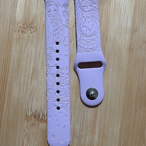 Anime themed, demon girl character engraved design on a silicone watch band compatible with Apple Watch and Galaxy Watch .