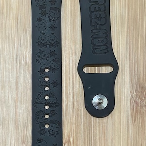 ATEEZ k pop themed engraved design on a silicone watch band compatible with Apple Watch and Samsung Galaxy Watch
