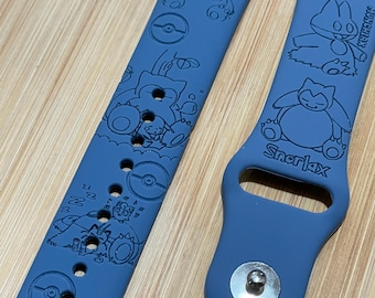 New custom themed engraved design on a silicone watch band compatible with Apple Watch and Galaxy Watch .