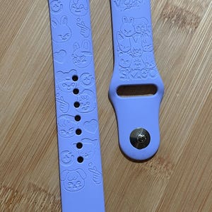 Stray Kids SKZOO k pop themed engraved design on a silicone watch band compatible with Apple Watch and Samsung Galaxy Watch