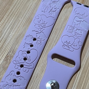 BTS V and JK k pop themed Engraved design on a silicone watch band compatible with Apple Watch and Samsung Galaxy Watch