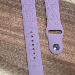 BTS Mang k pop themed Engraved design on a silicone watch band compatible with Apple Watch and Samsung Galaxy Watch