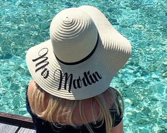 Personalised sun hat, Honeymoon sun hat, Bride beach hat, Straw hat, Mrs floppy hat, Beach wear Hen party hat