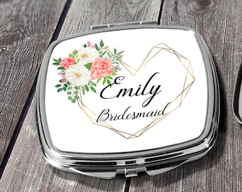 Personalised  compact mirror, Bridal party gift, Bridesmaid, Maid of Honour, Thank you gift