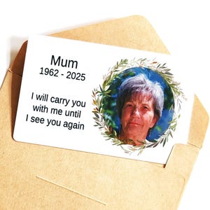 Carte portefeuille commémorative en aluminium personnalisée - Photo souvenir personnalisée avec citation - Cadeau commémoratif pour la perte d'un être cher