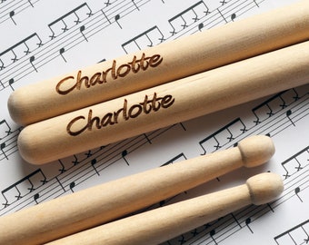 Personalised Drum Sticks, Laser Engraved Drumsticks, 5A Maple Wood, Gift for Musician