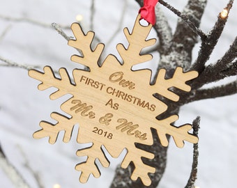 Wooden tree decoration, Mr & Mrs decoration, Our first christmas as, Christmas tree decoration, Mrs and Mrs christmas bauble