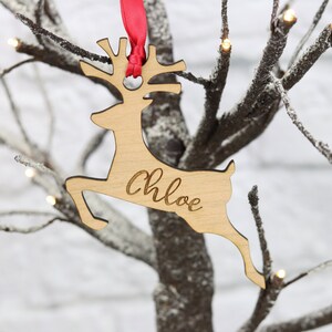 Wooden reindeer decoration, Wooden personalised bauble, Christmas tree decoration