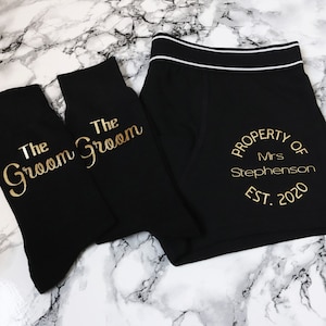 Personalised Groom Gift, Groom boxer shorts and socks, Property of Mrs, Groom wedding gift, Personalised underwear and socks