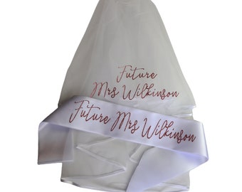 Hen Party Veil, Personalised Veil & Sash Bride to be Gift, Bridal shower, Bachelorette party, Hen Accessory, Future Mrs