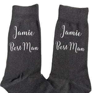 Wedding Socks, Name & Role, Groom, Best Man, Usher, Groomsman, Navy Blue, Black