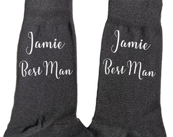 Wedding Socks, Name & Role, Groom, Best Man, Usher, Groomsman, Navy Blue, Black