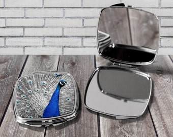 Peacock compact mirror, Compact mirror, Peacock print, Pocket mirror, Gift for her, Birthday gift,