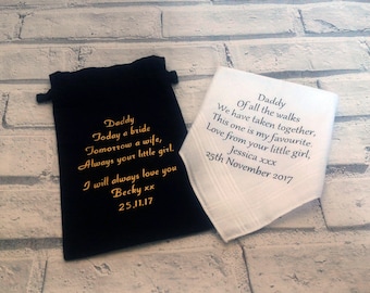 Father of the bride gift, Father of the bride gift set, Father of the bride hankerchief, Custom Handkerchief, Custom gift bag, Daddy gift,