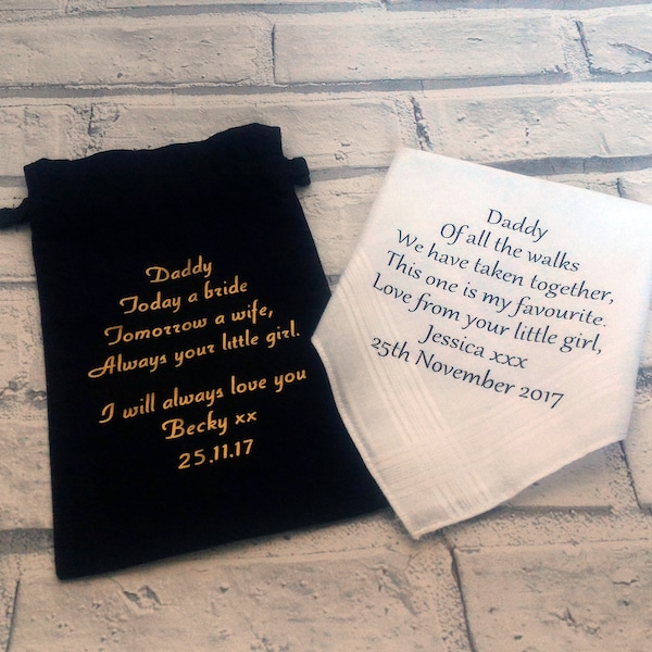 Father of the bride gift, Father of the bride gift set, Father of the bride hankerchief, Custom Handkerchief, Custom gift bag, Daddy gift,