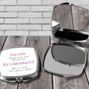 Bridesmaid compact mirror, Bridesmaid gift, Thank you Keepsake gift, Personalised compact, Pocket mirror, Personalised mirror.