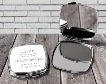 Bridesmaid compact mirror, Bridesmaid gift, Thank you Keepsake gift, Personalised compact, Pocket mirror, Personalised mirror.