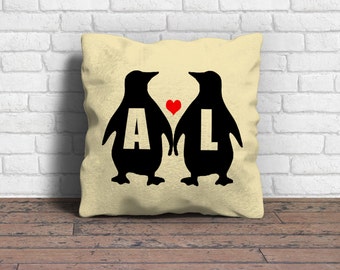 Couple cushion, Penguin cushion, Couple gift, Engagement gift, Wedding gift, Personalised cushion, , Personalised pillow, cushion cover only