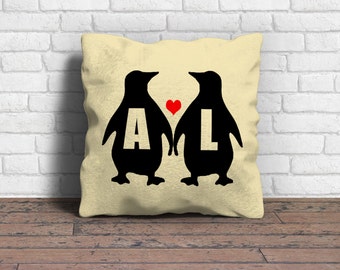 Couple cushion, Penguin cushion, Couple gift, Engagement gift, Wedding gift, Personalised cushion, Personalised pillow, Cushion cover only