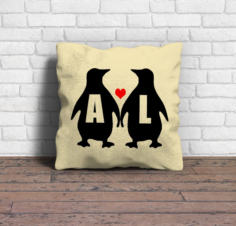 Couple cushion, Penguin cushion, Couple gift, Engagement gift, Wedding gift, Personalised cushion, Personalised pillow, Cushion cover only image 1