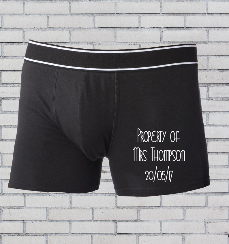 Groom boxer shorts, Personalised boxers, Groom underwear, Wedding boxers, Groom gift, Groomsmen boxer shorts, Property of Mrs, Wedding gift image 1