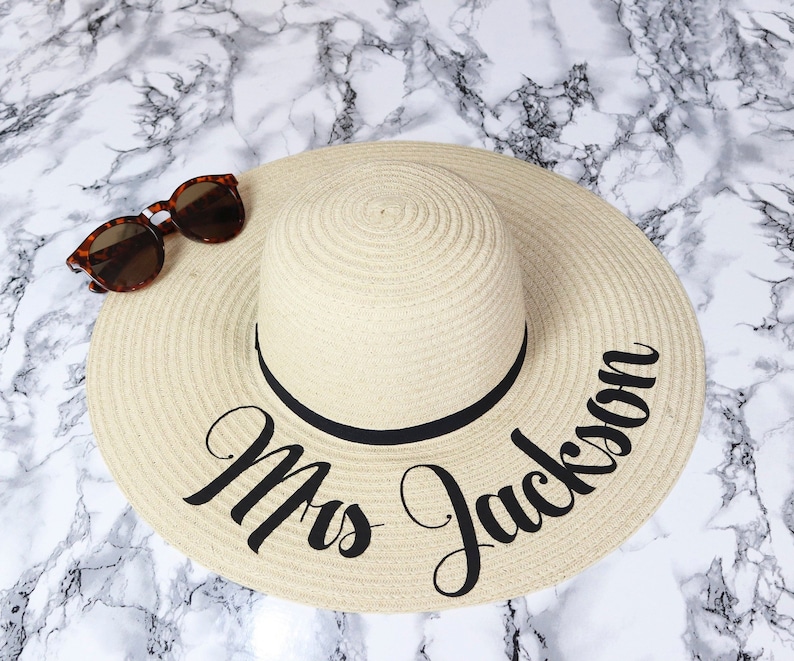 Personalised sun hat, Honeymoon sun hat, Bride beach hat, Straw hat, Mrs floppy hat, Beach wear Hen party hat image 2