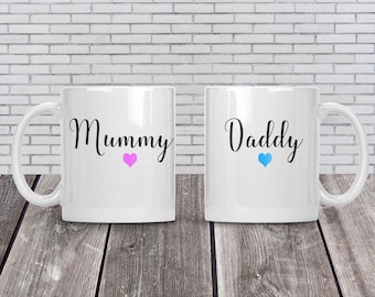 Mummy daddy mugs, New parents gift, Couples mug, Set of two mugs, Mummy mug, Daddy mug, Mug gift set.