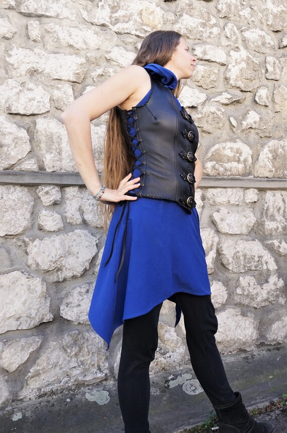 Women S Tunic In Black Leather Cosplay Tunic Sleeveless Etsy
