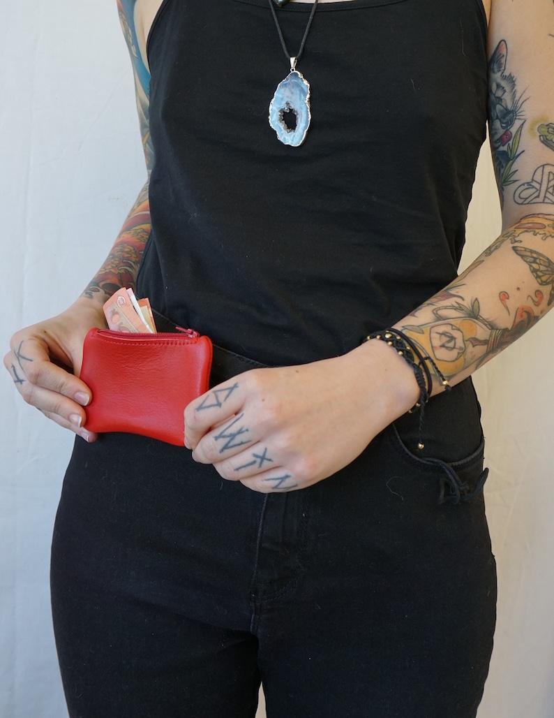 minimalist gift idea Red leather wallet coin purse made in France Leather wallet