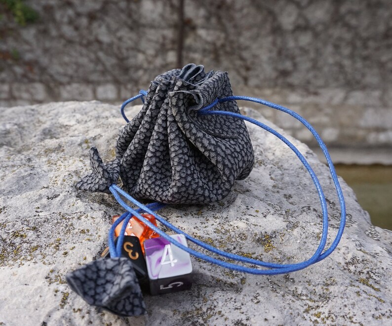 purse for the dice; grey leather purse; medieval scholarship; LARP storage for the dice; Viking costume accessory