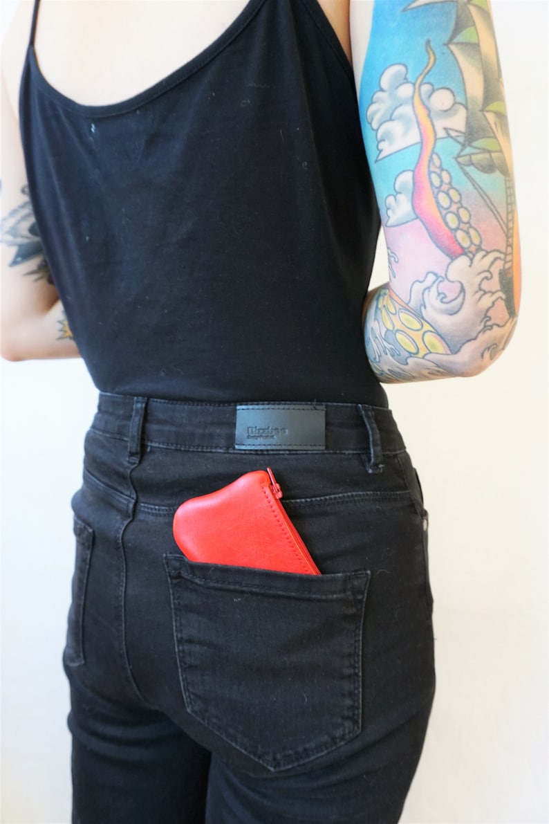 minimalist gift idea Red leather wallet coin purse made in France Leather wallet