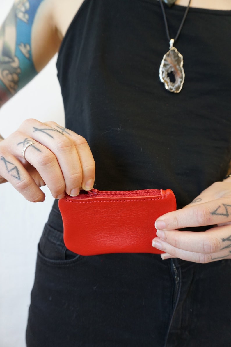 minimalist gift idea Red leather wallet coin purse made in France Leather wallet