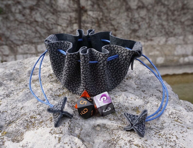 purse for the dice; grey leather purse; medieval scholarship; LARP storage for the dice; Viking costume accessory