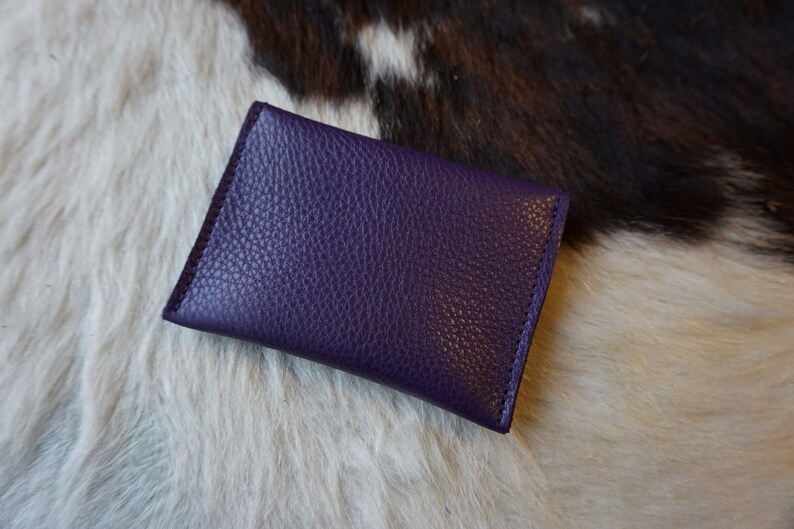 Leather wallet purse purple; wallet made in France