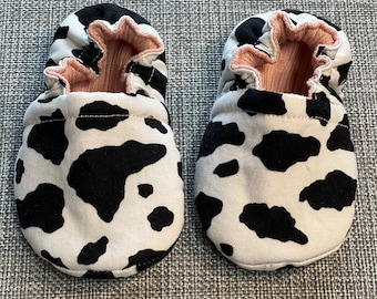 Cow Print Reversible Soft Sole Baby Shoe Crib Shoe Crawler Shoe Baby Moccasin Baby Reveal Baby Gift