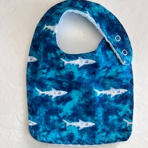 Bib - Sharks Reversible Side Snap Baby Bib Drool Bib Snap Closure Baby Gift Baby Shower Gift Baby Announcement