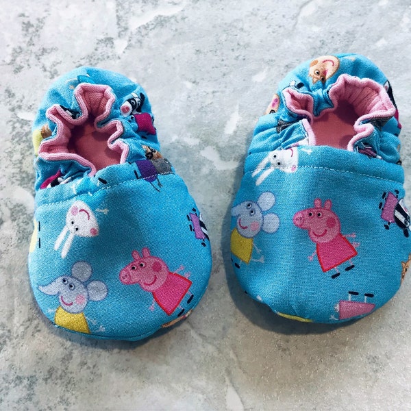 Peppa Pig reversible soft sole crib shoe baby shoe crawler shoe baby  booties baby moccasins baby gift baby shower gift baby announcement